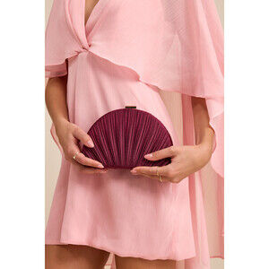 Lulus Pleat Perfection Burgundy Satin Pleated Hard Clutch Red